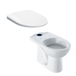 Stojąca miska WC Selnova do spłuczki nasadzanej, lejowa, B36 cm, H39 cm, T67 cm, odpływ pionowy Deska sedesowa WC Selnova mocowanie od dołu, zawiasy metalowe, zachodząca pokrywa biała